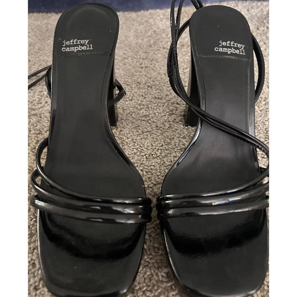 JEFFREY CAMPBELL WOMEN'S SQUARE TOE BLACK STRAP LACE UP HIGH HEEL PRESECCO 7.5
